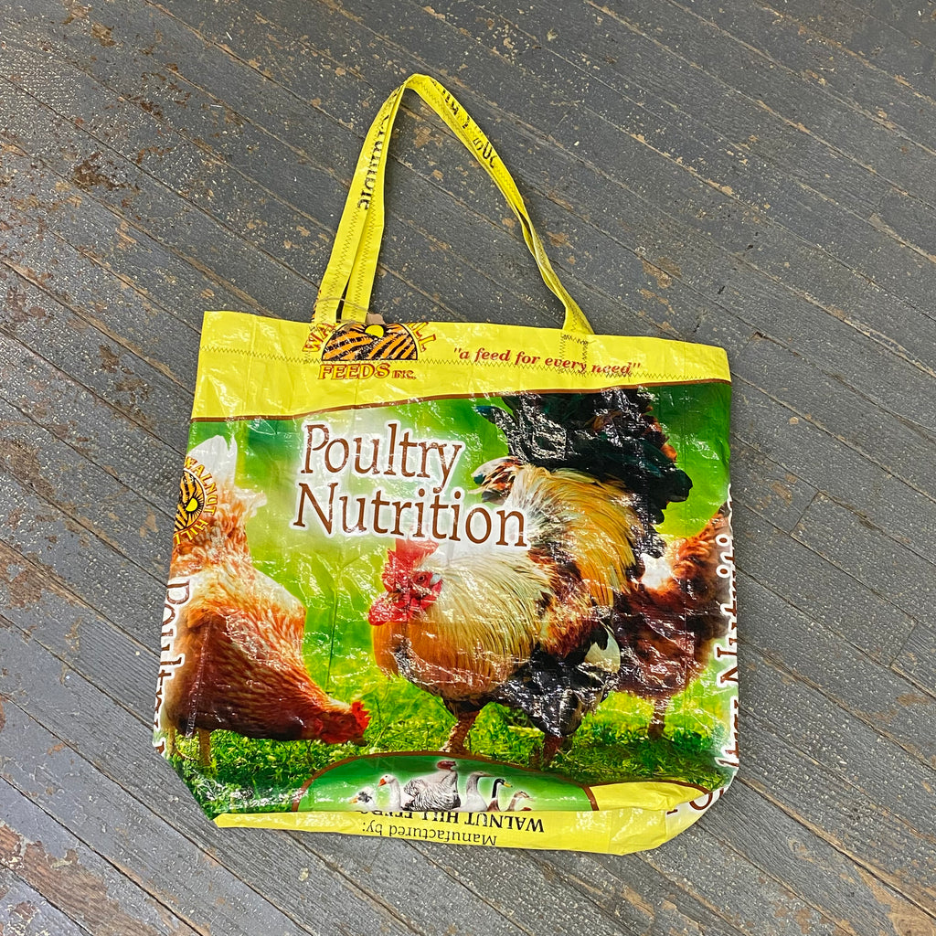Upcycled Tote Purse Feed Bag Handmade Large Walnut Hill Poultry Yellow Handle Bag