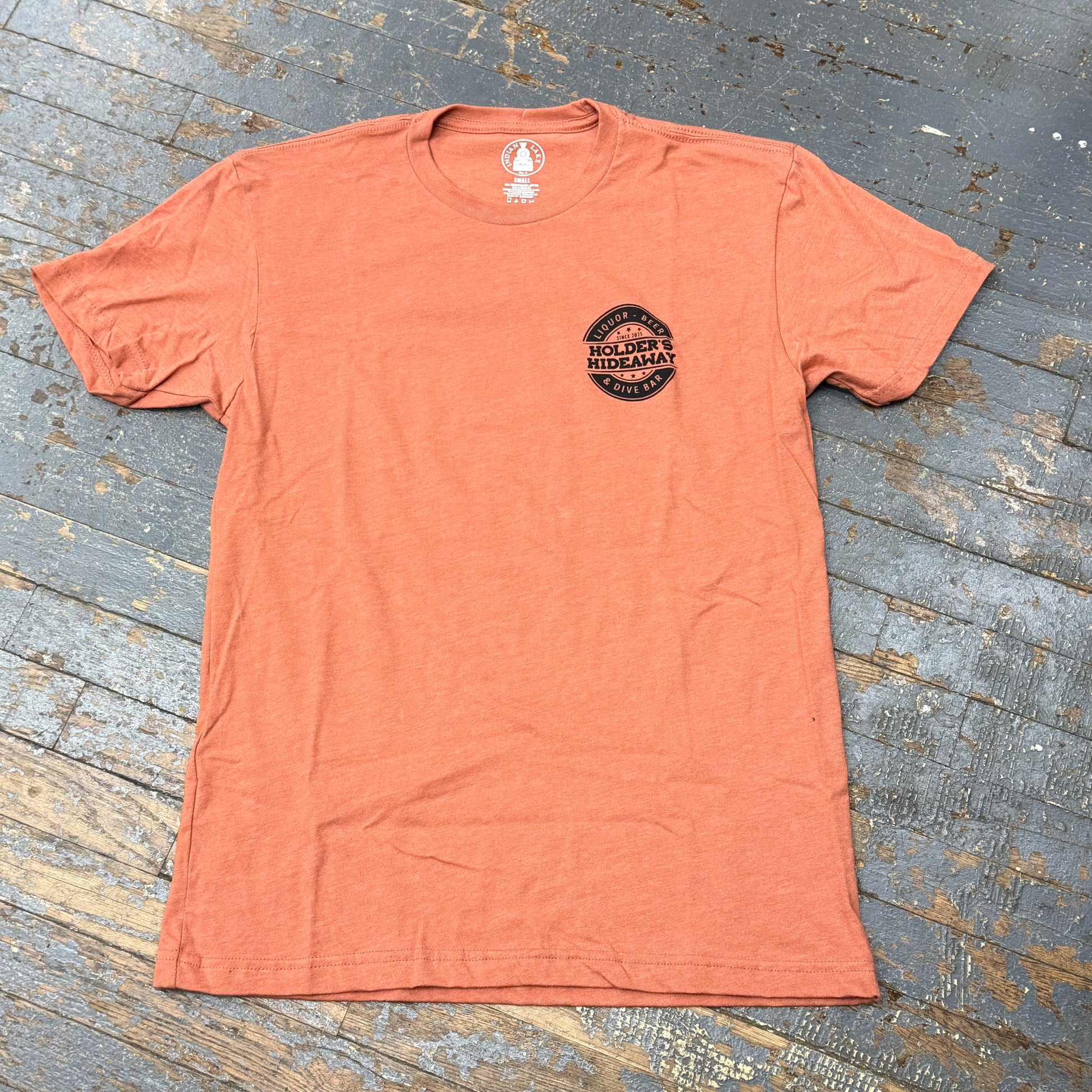Holders Hideaway Party Weiner Rust Orange Short Sleeve T-Shirt Graphic Designer Tee Front