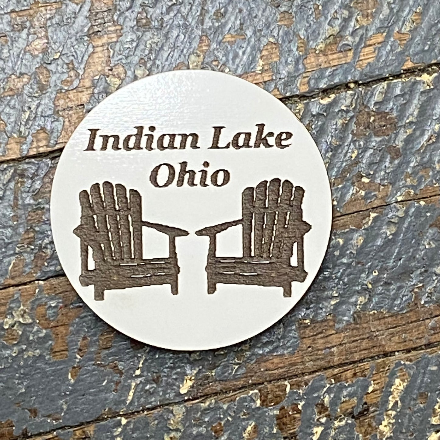 Indian Lake Ohio Beach Chairs Wood Engraved Magnet