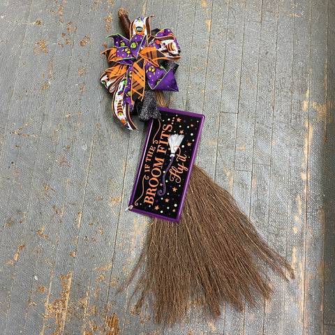 If Broom Fits Halloween Grapevine Broom Holiday Wreath Door Hanger