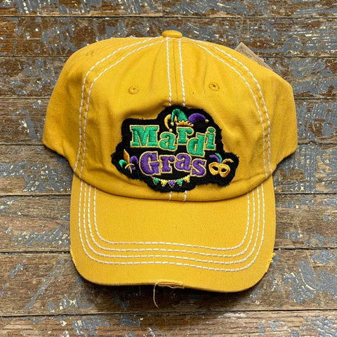 Mardi Gras Patch Rugged Mustard Yellow Embroidered Ball Cap