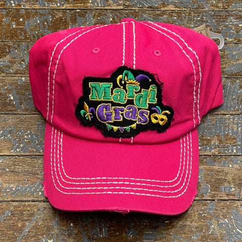 Mardi Gras Patch Rugged Pink Embroidered Ball Cap