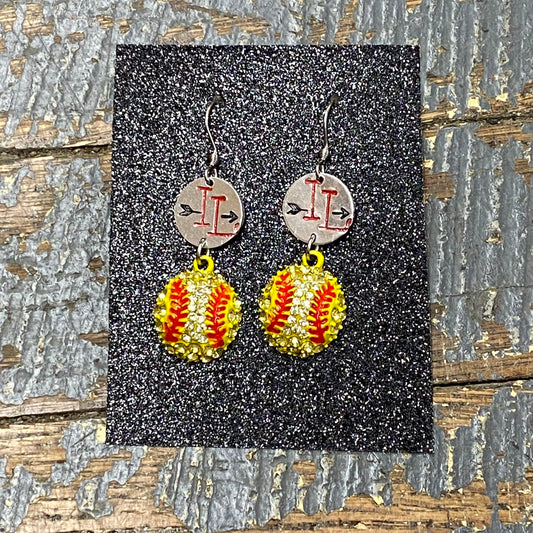 Indian Lake Lakers Softball Custom Stamped Dangle Diamond Cut Earrings