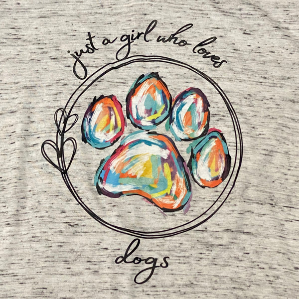 Girl Loves Dogs Paw Print Graphic Designer Short Sleeve V-Neck T-Shirt
