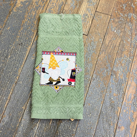 Kitchen Hand Towel Quilt Cloth Embroidered Gnome Green