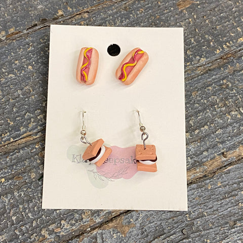 Clay 2 Pair Hot Dog Smore Post Dangle Earring Set