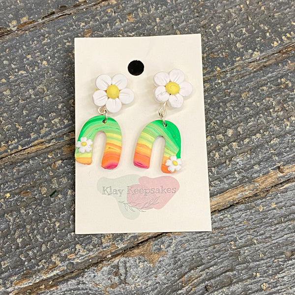 Clay Rainbow Cloud Flower Post Dangle Earring Set