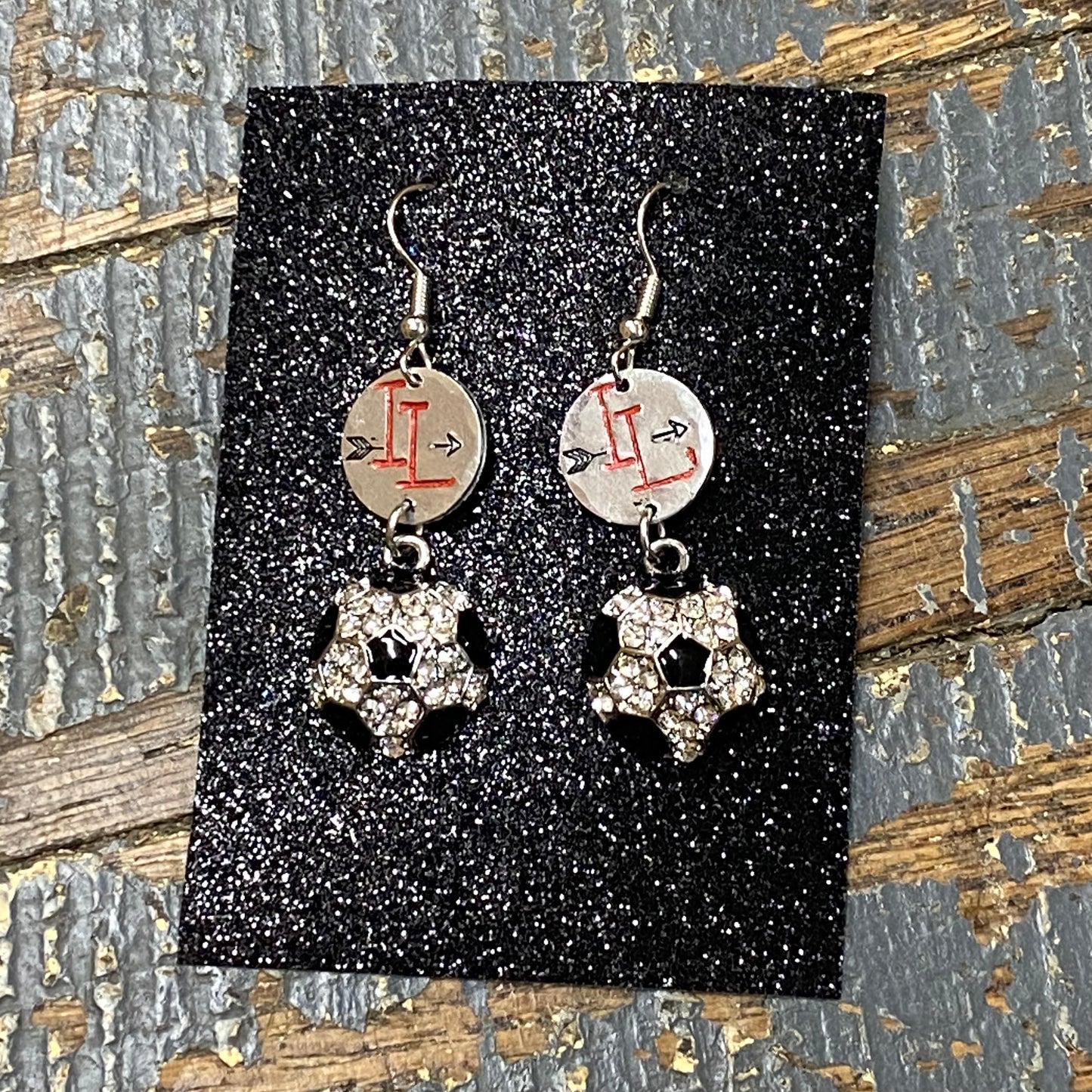 Indian Lake Lakers Soccer Custom Stamped Dangle Diamond Cut Earrings