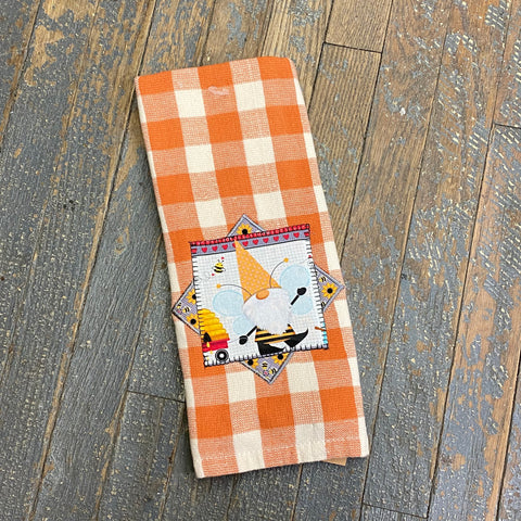 Kitchen Hand Towel Quilt Cloth Embroidered Gnome Orange