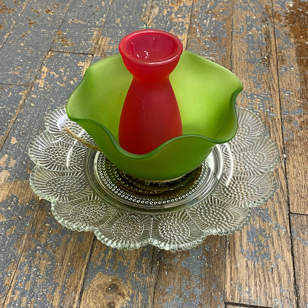 Depression Glass Garden Flower Small Clear Egg Frost Green Frost Red