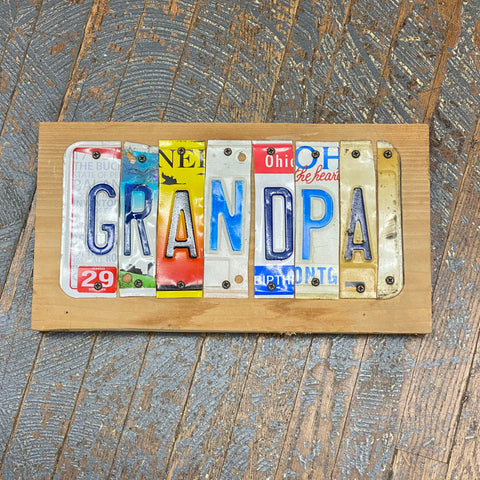 Rustic Repurposed License Plate Block Word Wall Art Grandpa