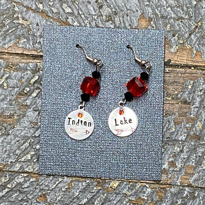 IL Indian Lake Custom Stamped Dangle Earrings