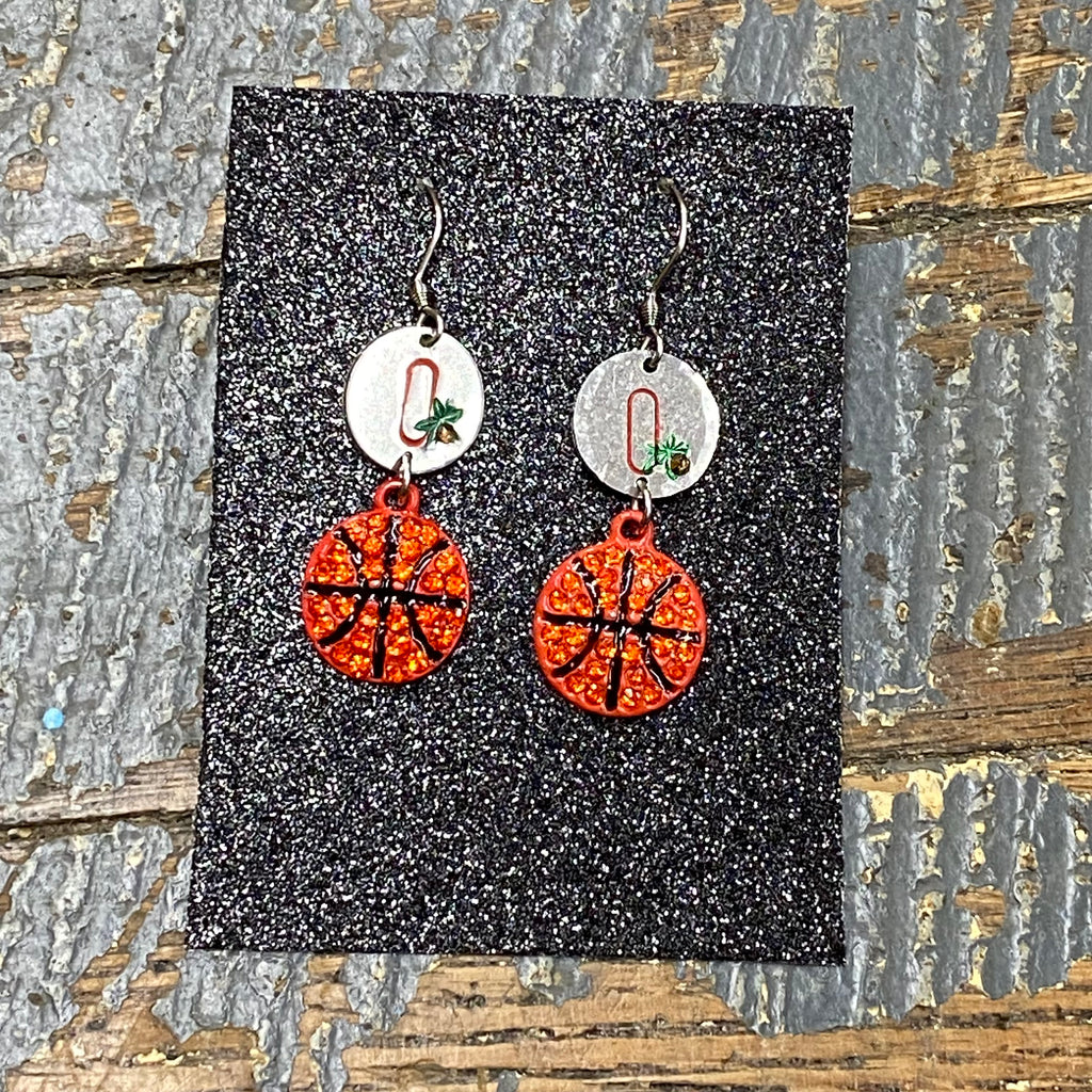 Ohio Basketball Custom Stamped Dangle Diamond Cut Earrings