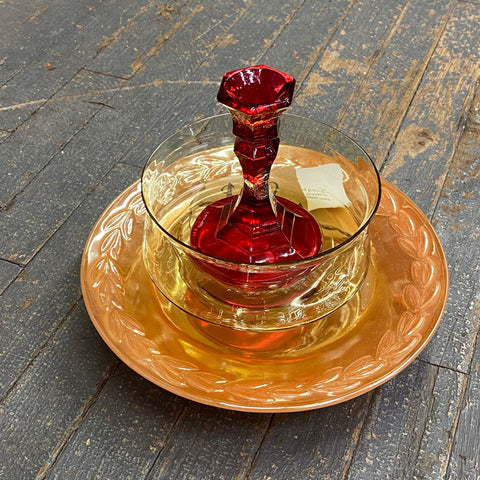 Depression Glass Garden Flower Large Carnival Orange Amber Opaque Ruby Red