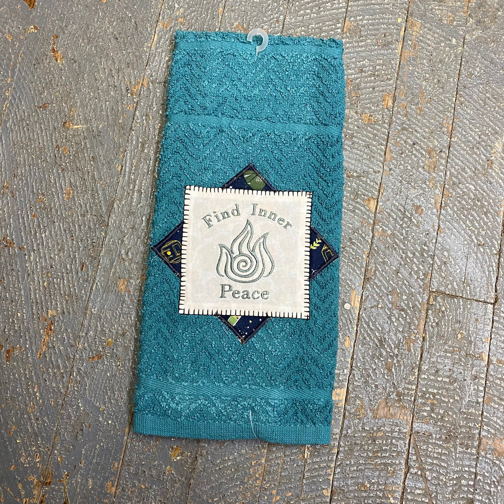Kitchen Hand Towel Quilt Cloth Find Inner Peace Embroidered Aqua