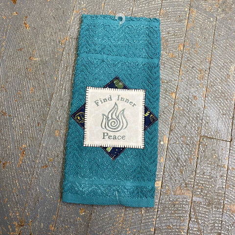 Kitchen Hand Towel Quilt Cloth Find Inner Peace Embroidered Aqua Blue
