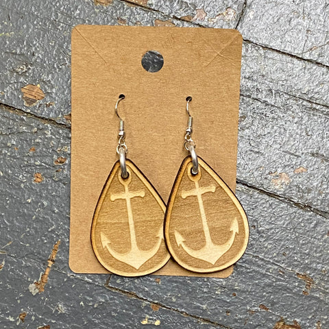 Nautical Anchor Laser Engraved Wood Earring