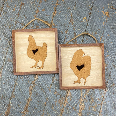 Chicken Rooster Engraved Heart Wood Shadow Box