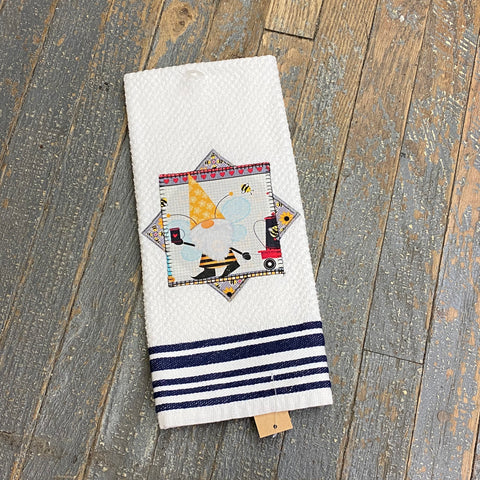 Kitchen Hand Towel Quilt Cloth Embroidered Gnome Navy Blue