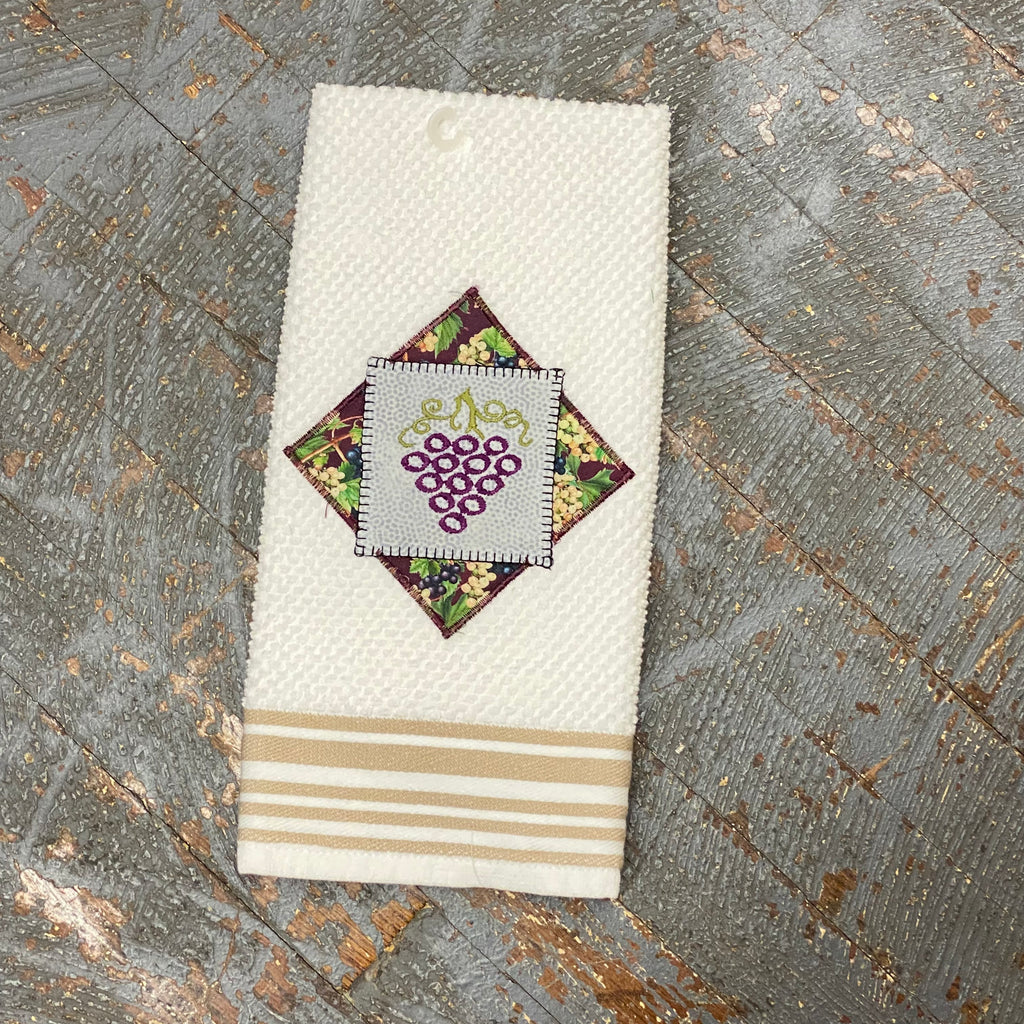 Kitchen Hand Towel Quilt Cloth Grape Wine Vineyard Embroidered Brown