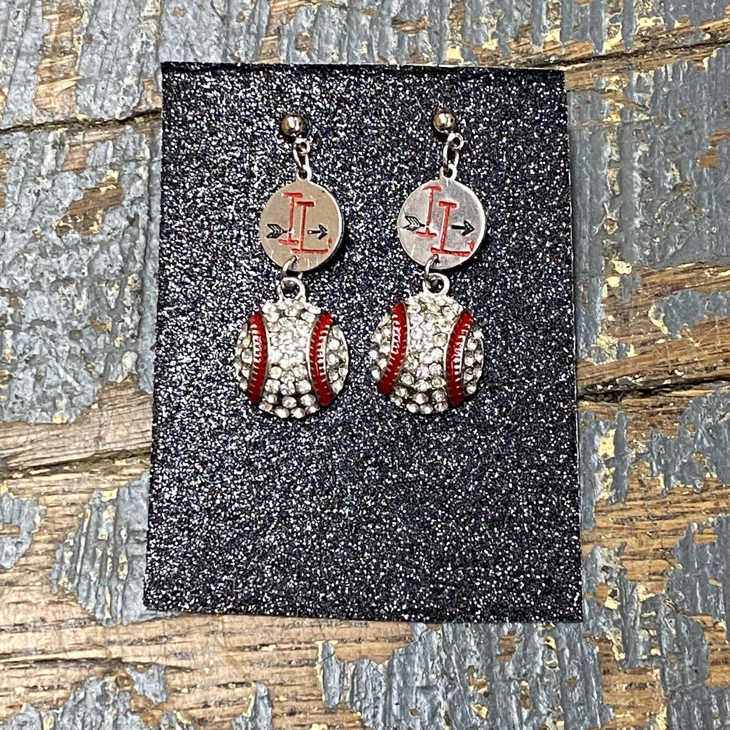 Indian Lake Lakers Baseball Custom Stamped Dangle Diamond Cut Earrings