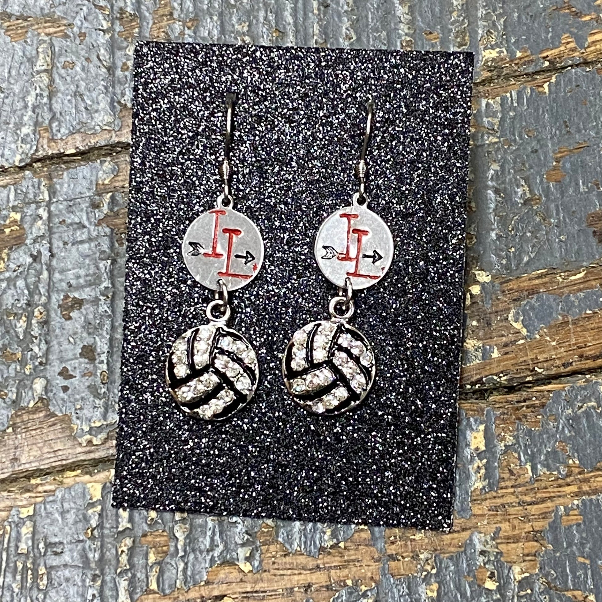 Indian Lake Lakers Volleyball Custom Stamped Dangle Diamond Cut Earrings