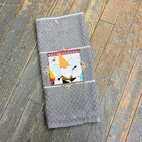 Kitchen Hand Towel Quilt Cloth Embroidered Gnome Grey