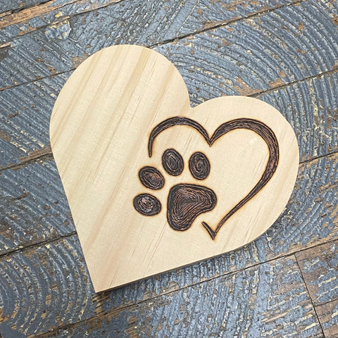 Hand Engraved Wood Heart Dog Cat Pet Paw