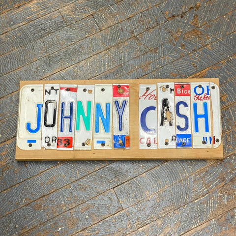 Rustic Repurposed License Plate Block Word Wall Art Johnny Cash