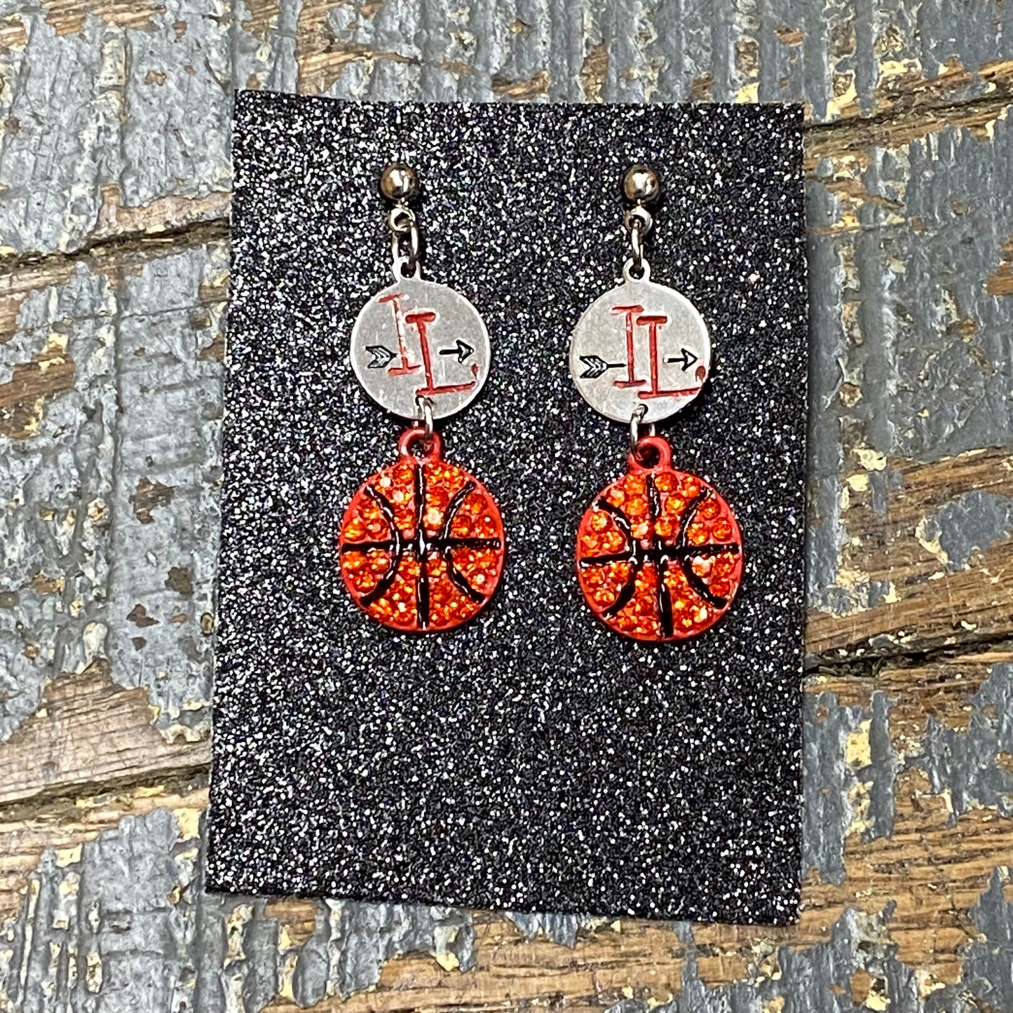 Indian Lake Lakers Basketball Custom Stamped Dangle Diamond Cut Earrings