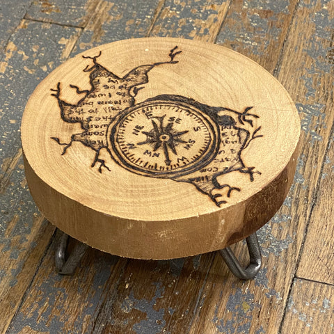 Hand Engraved Wood Coaster Trivet Compass Travel