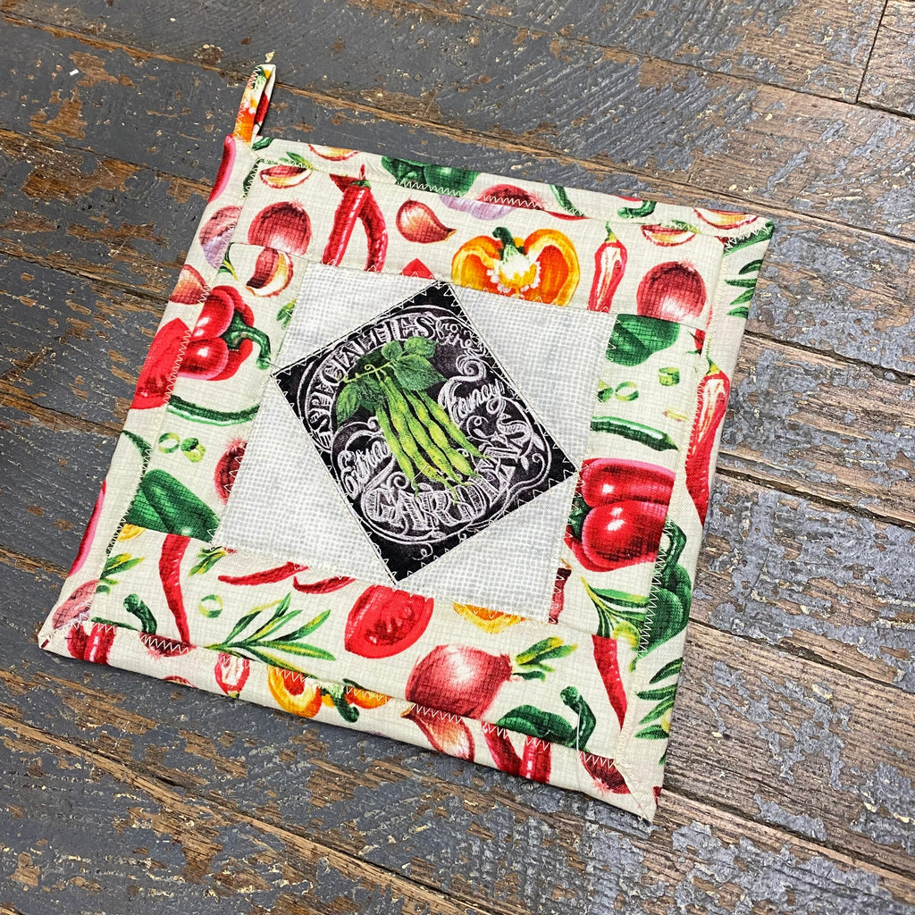 Handmade Quilt Fabric Cloth Hot Cold Pad Holder Embroidered Garden Vegetable Seed Packet Green Bean