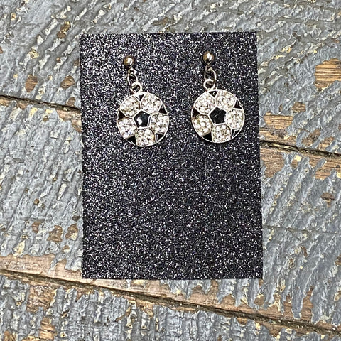 Soccer Custom Stamped Dangle Diamond Cut Earrings