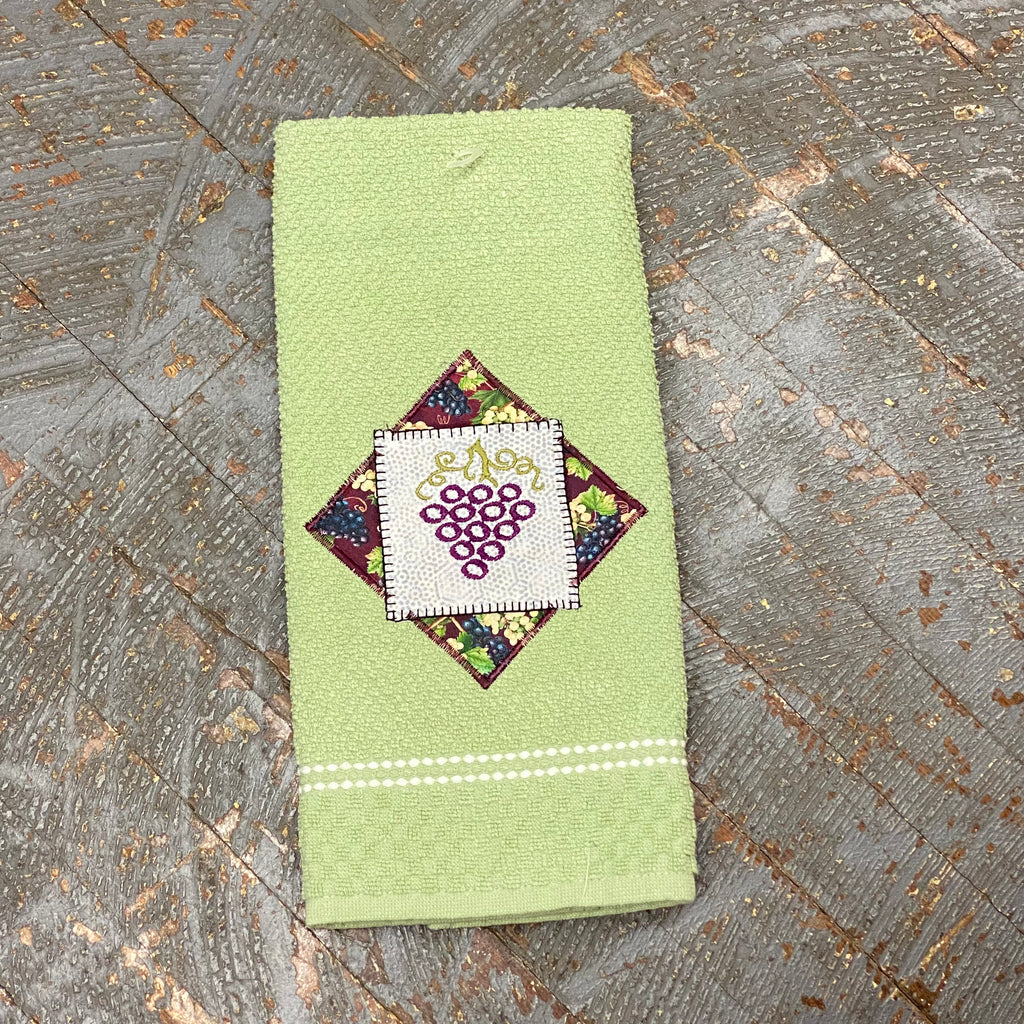 Kitchen Hand Towel Quilt Cloth Grape Wine Vineyard Embroidered Green