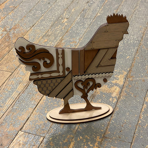 Chicken Rooster Layered Wood Dimensional Figurine