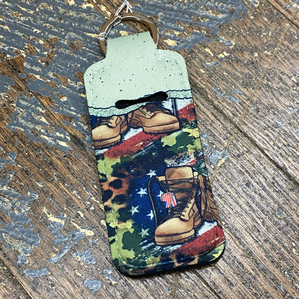 Key Chain Chapstick Holder Military Americana Print