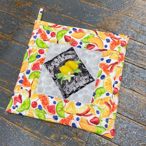 Handmade Quilt Fabric Cloth Hot Cold Pad Holder Embroidered Garden Vegetable Seed Packet Lemon