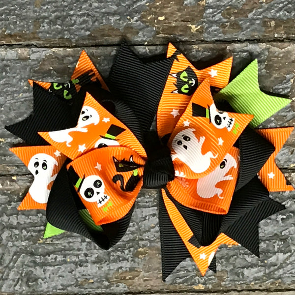 Hair Clip Ribbon Headband Bow Holiday Halloween Ghost Skull Orange