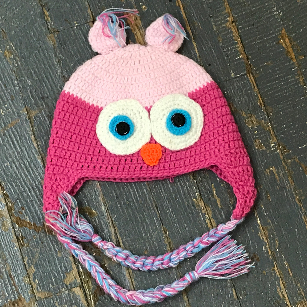 Crocheted Youth Toddler Child Winter Hat Owl Pink