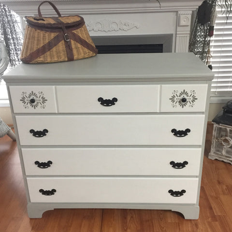 White Hand Painted Wooden Four Drawer Chest Dresser