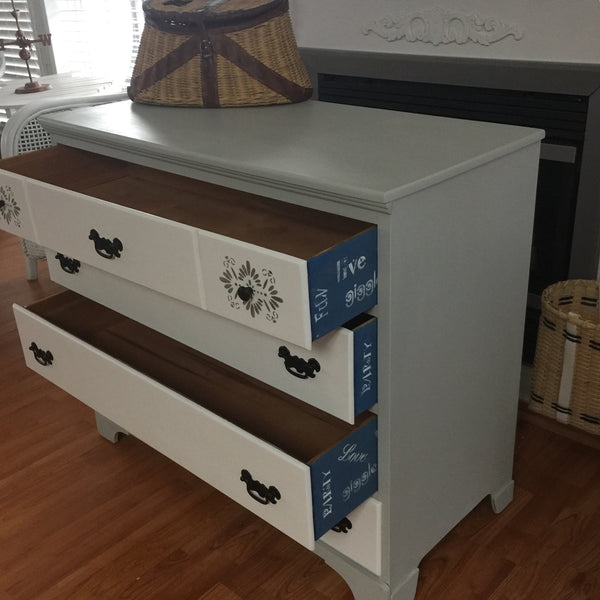 White Hand Painted Wooden Four Drawer Chest Dresser