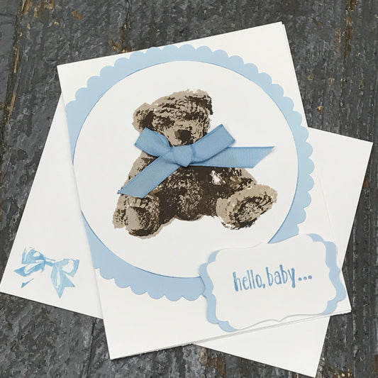 Hello Baby Arrival Blue Boy Handmade Stampin Up Greeting Card with Envelope