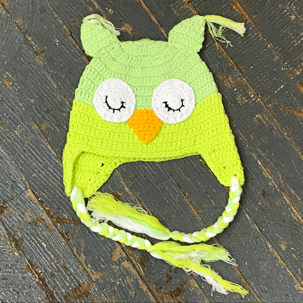 Crocheted Youth Toddler Child Winter Hat Owl Green