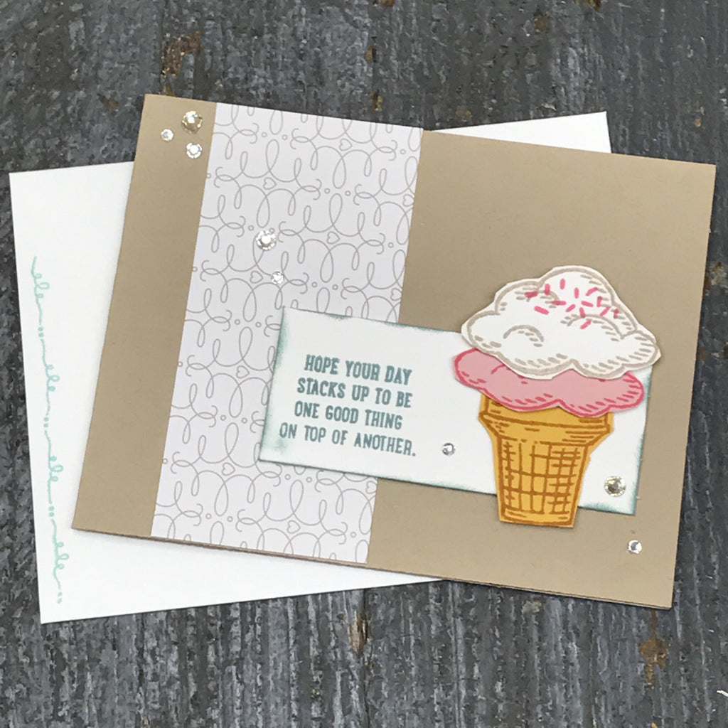 Birthday Ice Cream Stack Up Handmade Stampin Up Greeting Card with Envelope Front