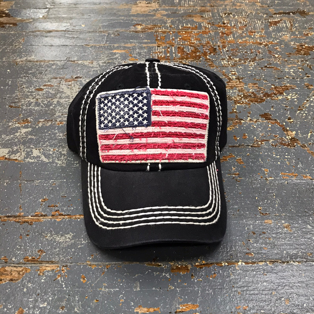 American Flag Patch Faded Black Embroidered Ball Cap