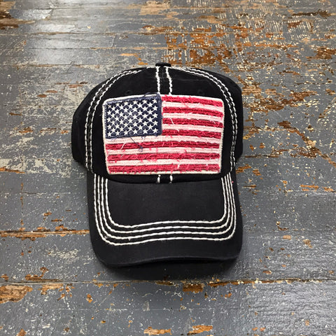 American Flag Patch Faded Black Embroidered Ball Cap