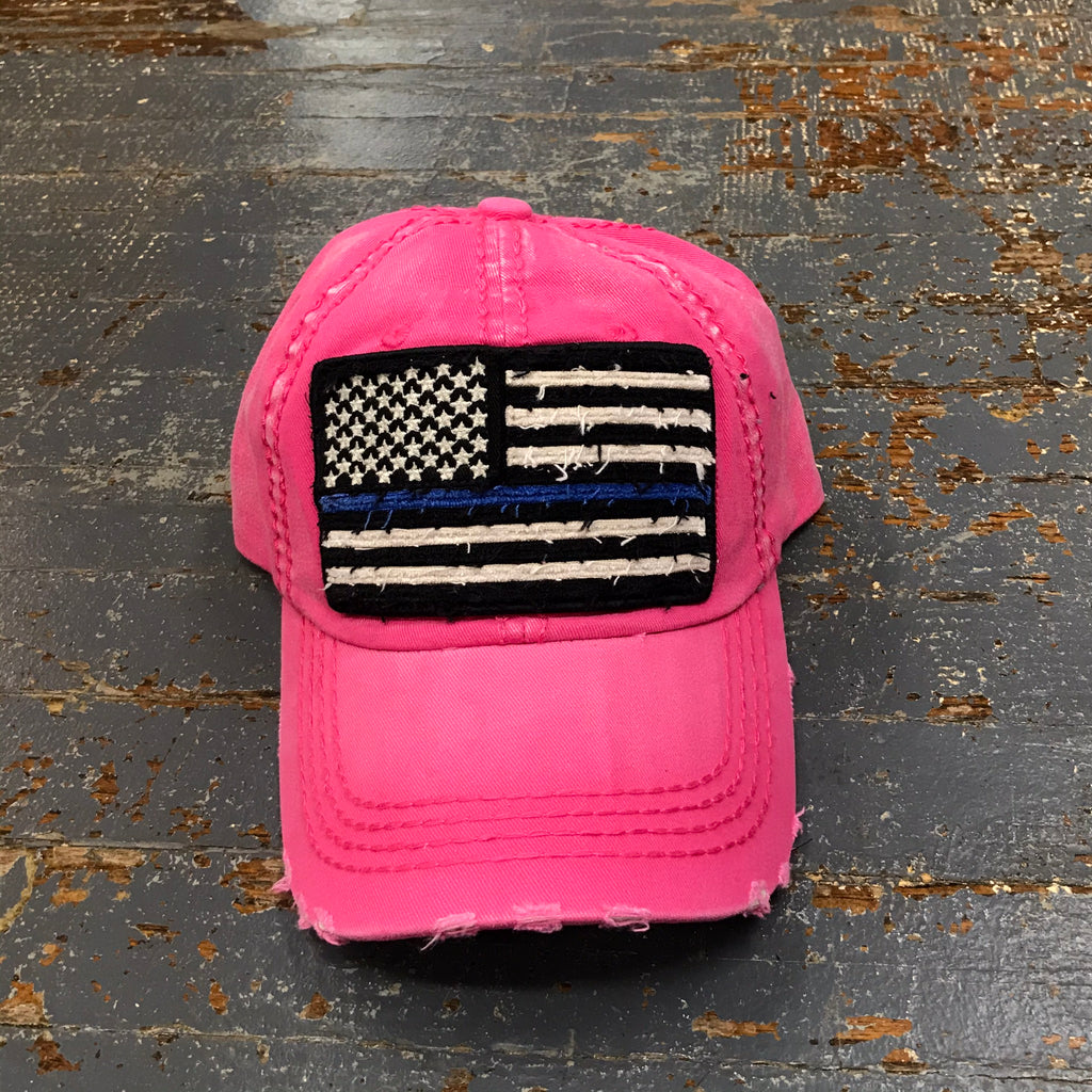 American Flag Blue Line Patch Faded Pink Embroidered Ball Cap