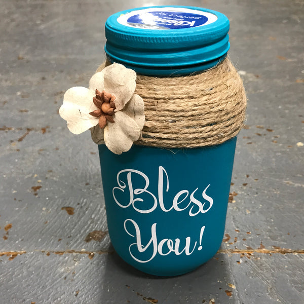 Mason Jar Tissue Holder Bless You Turquoise