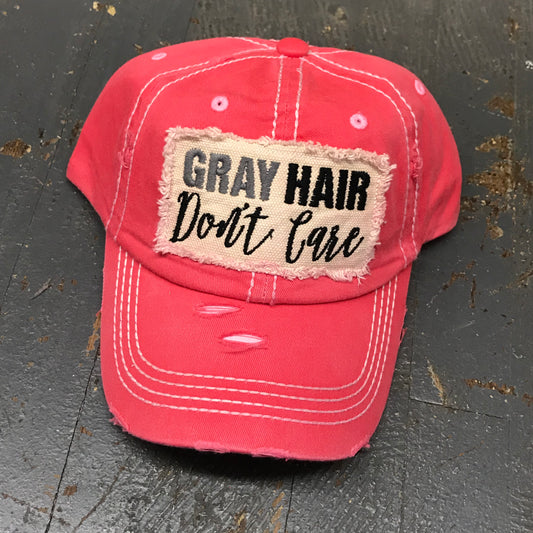 Gray Hair Don't Care Patch Rugged Coral Pink Embroidered Ball Cap