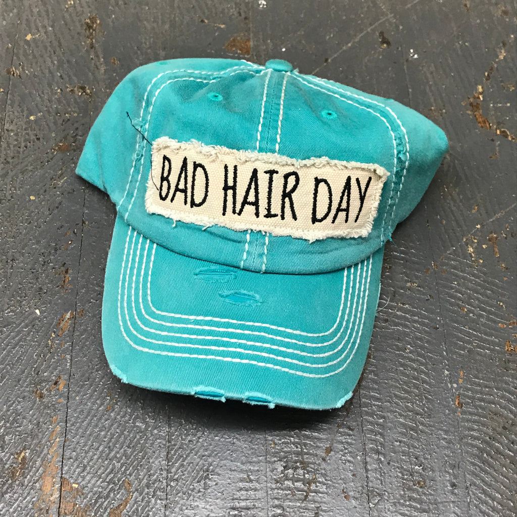 Bad Hair Day Patch Rugged Aqua Teal Embroidered Ball Cap